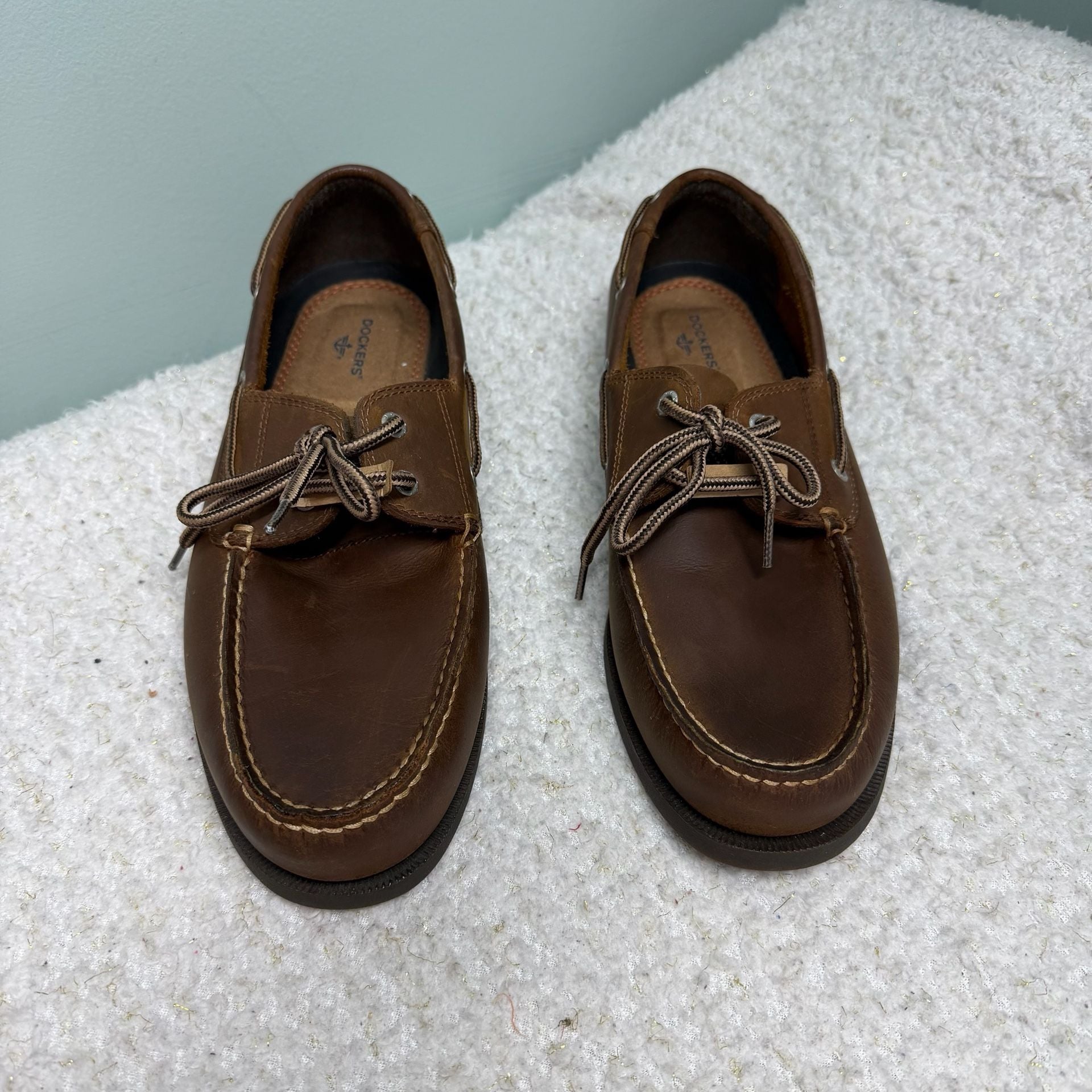 Dockers Vargas Boat Shoes Size 12W Brown Leather Casual Loafers Mens Like New 11