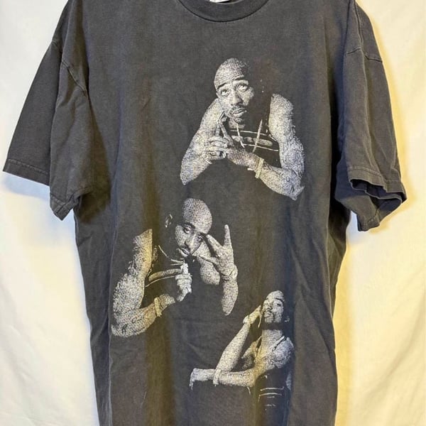 Vintage 90s 2Pac Triple Graphic Rap Tee Tornado Activewear Size XL Grail


