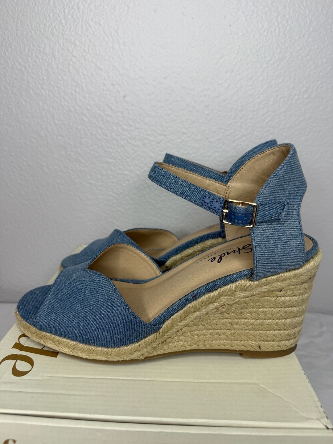 LifeStride Tess Espadrille Wedge Sandals Size 9W Blue Denim 2