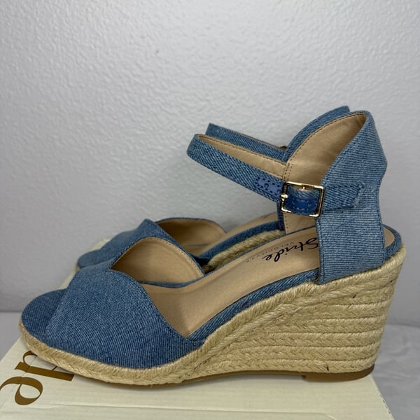 LifeStride Tess Espadrille Wedge Sandals Size 9W Blue Denim