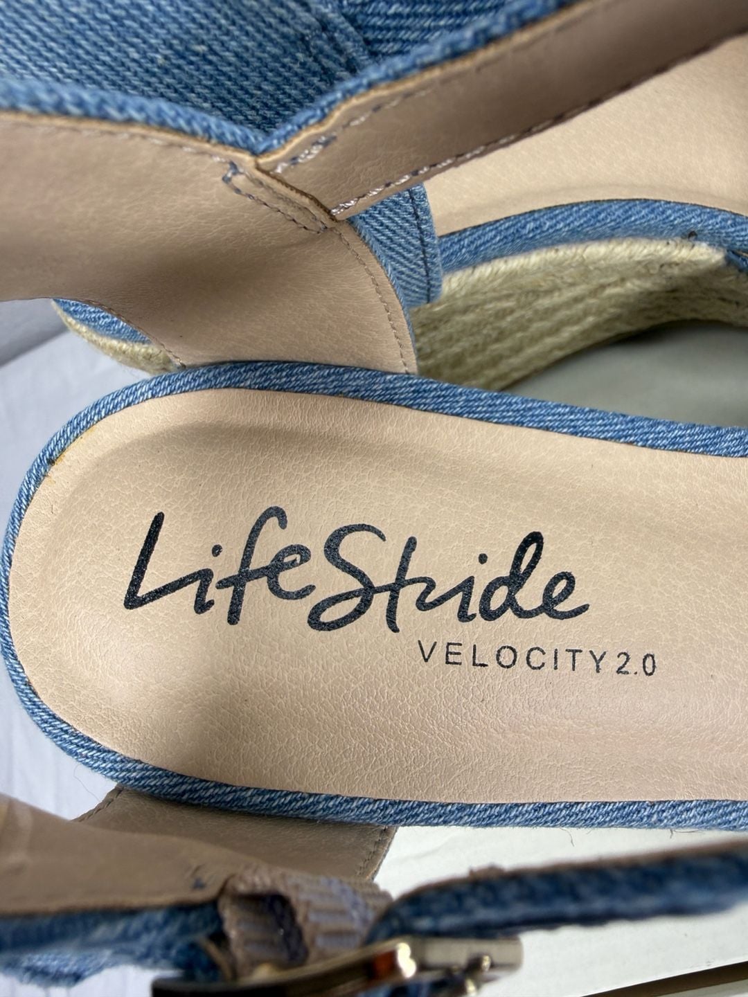 LifeStride Tess Espadrille Wedge Sandals Size 9W Blue Denim 4