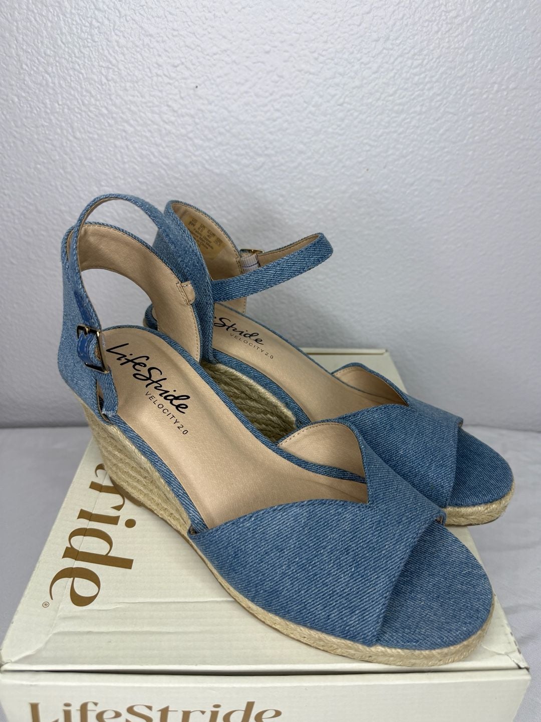 LifeStride Tess Espadrille Wedge Sandals Size 9W Blue Denim 8
