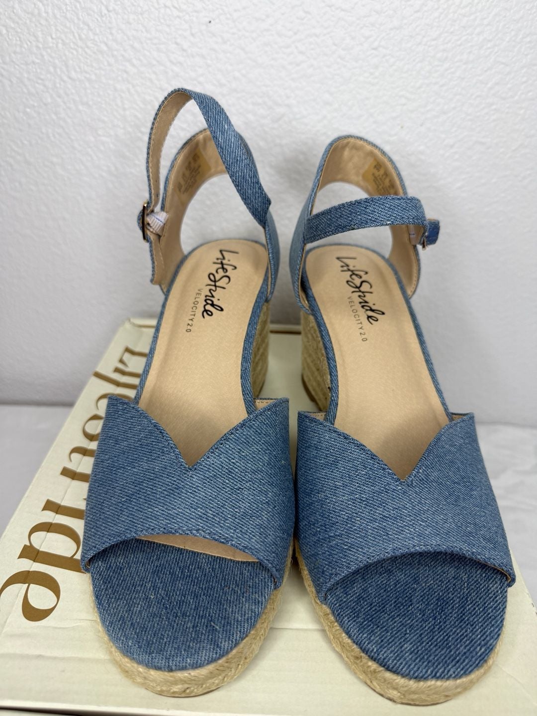 LifeStride Tess Espadrille Wedge Sandals Size 9W Blue Denim 9