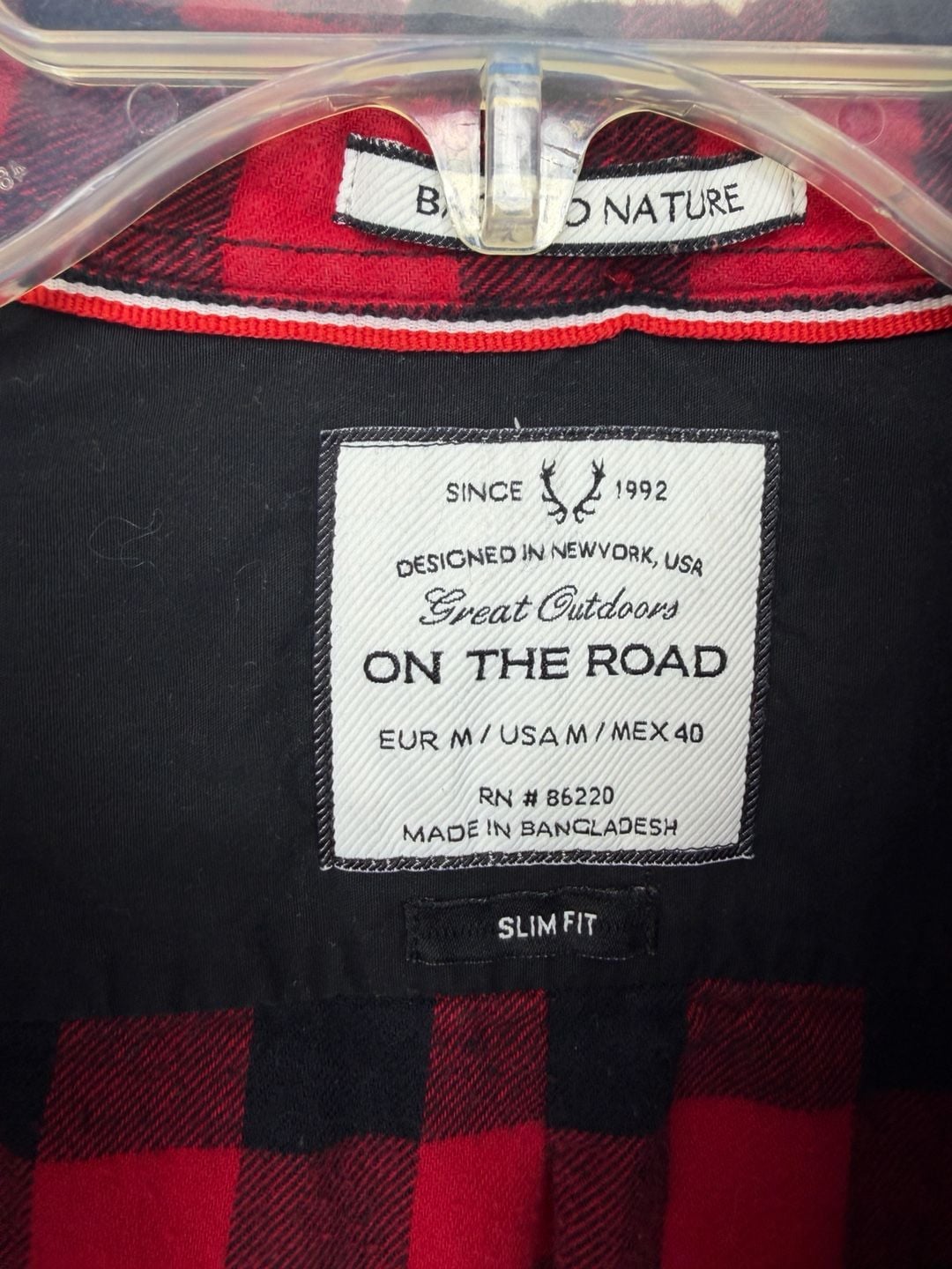 On The Road Buffalo Plaid Flannel Shirt Size USA M Red Black Slim Fit 3