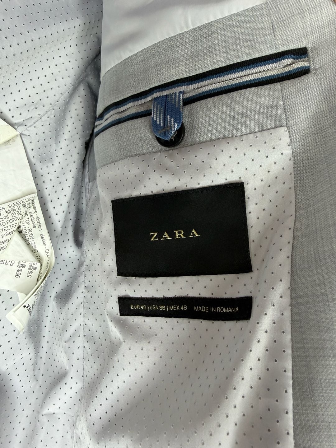 Zara Blazer Size 38 Light Gray Check Sport Coat Jacket 3