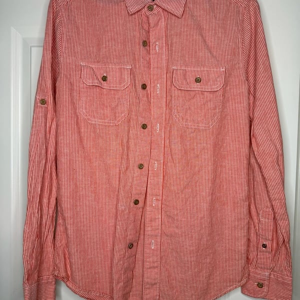 Gap Slim Fit Shirt Size XS Red White Striped Long Sleeve Button Up