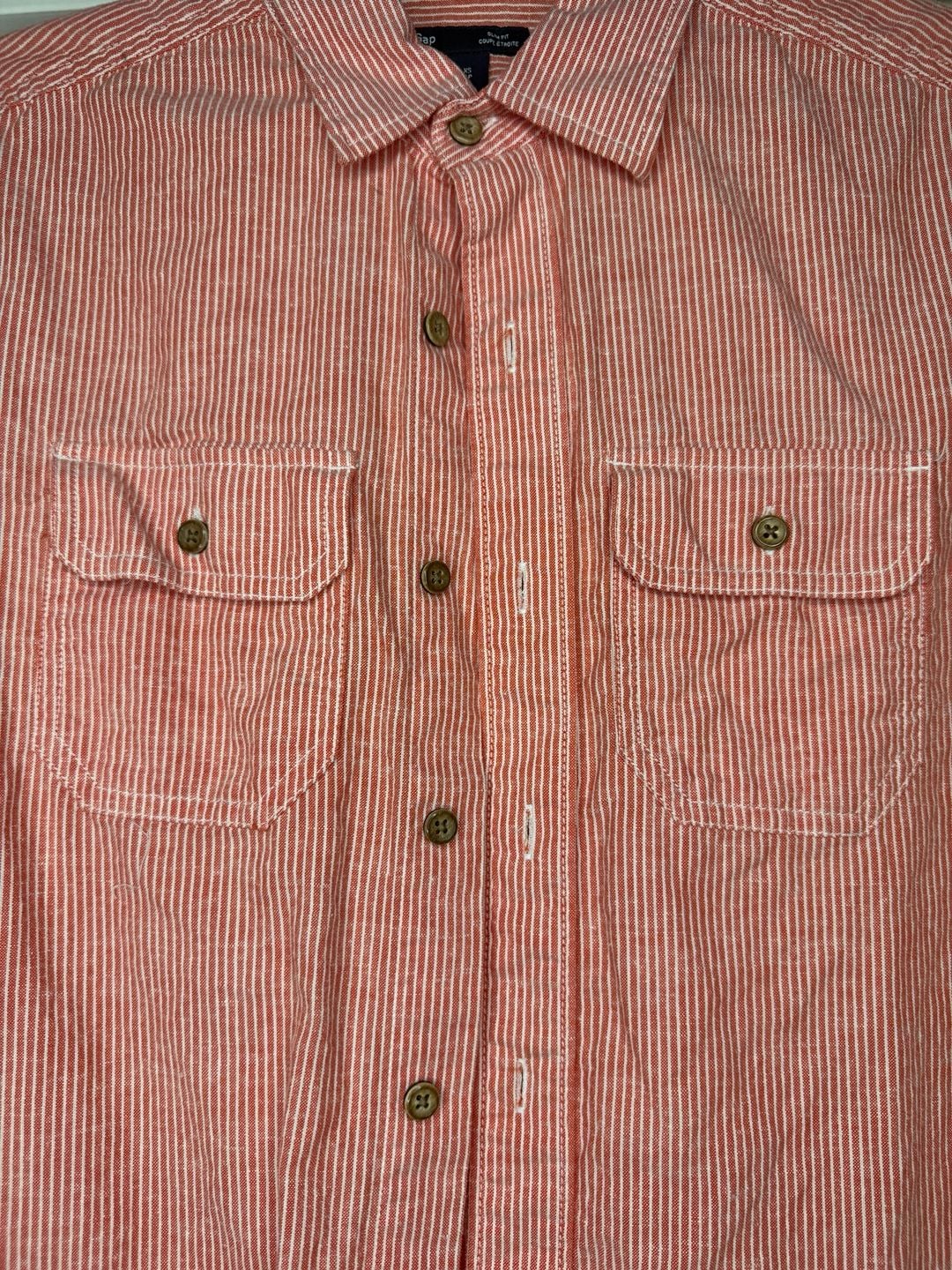 Gap Slim Fit Shirt Size XS Red White Striped Long Sleeve Button Up 4