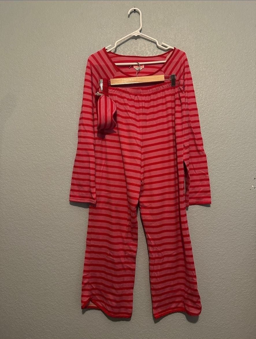 Kate Spade New York 3 Pc Pajama Set Size XL Red Striped 1