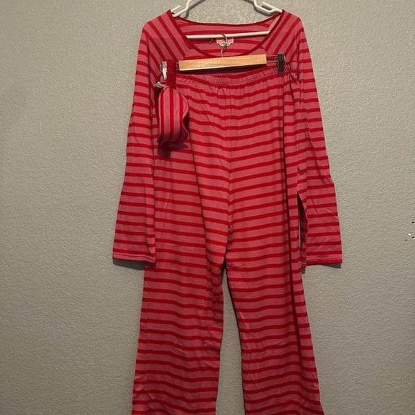 Kate Spade New York 3 Pc Pajama Set Size XL Red Striped