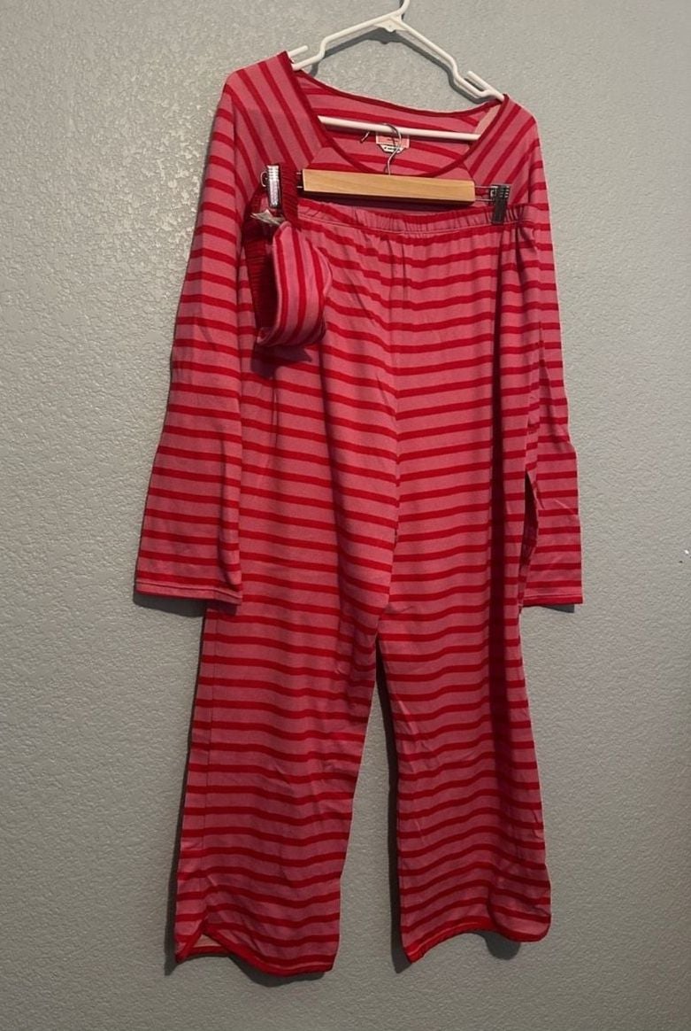 Kate Spade New York 3 Pc Pajama Set Size XL Red Striped 2