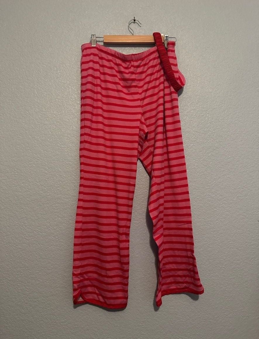 Kate Spade New York 3 Pc Pajama Set Size XL Red Striped 7