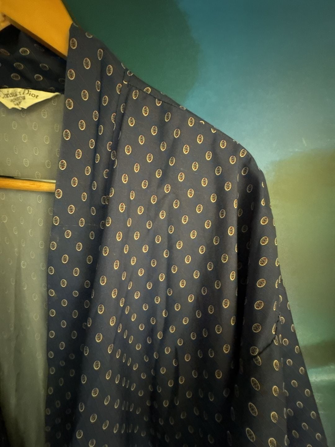Christian Dior Monsieur Robe One Size Blue Geometric Print Lightweight 3