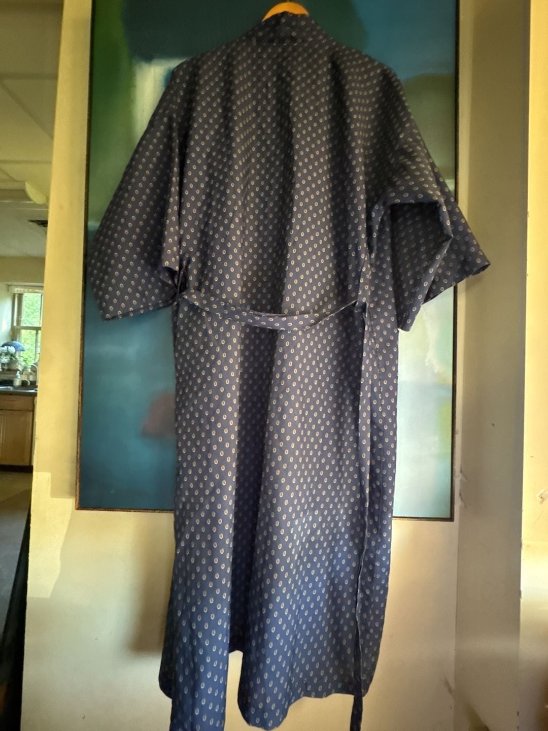 Christian Dior Monsieur Robe One Size Blue Geometric Print Lightweight 6