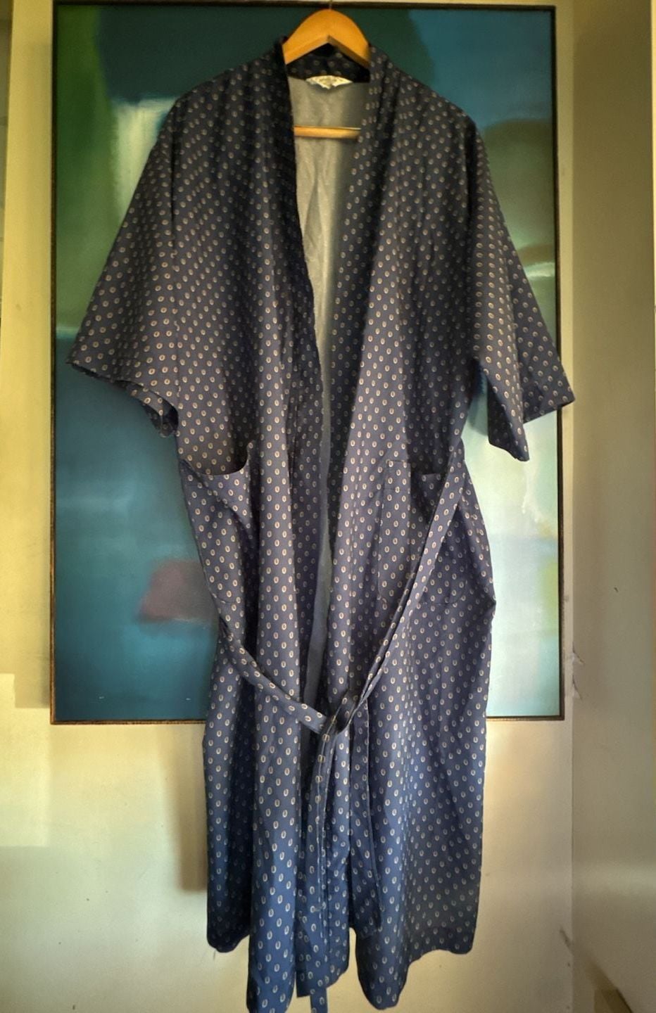 Christian Dior Monsieur Robe One Size Blue Geometric Print Lightweight 2