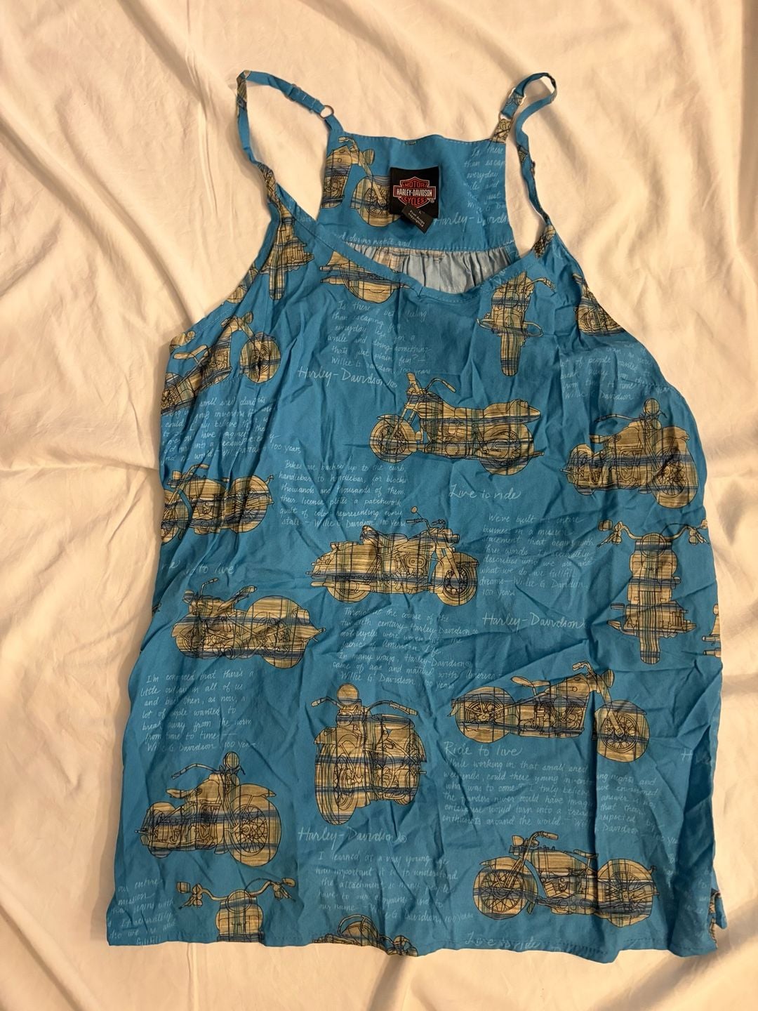Harley Davidson Motorcycle Print Tank Top Size L Blue 2