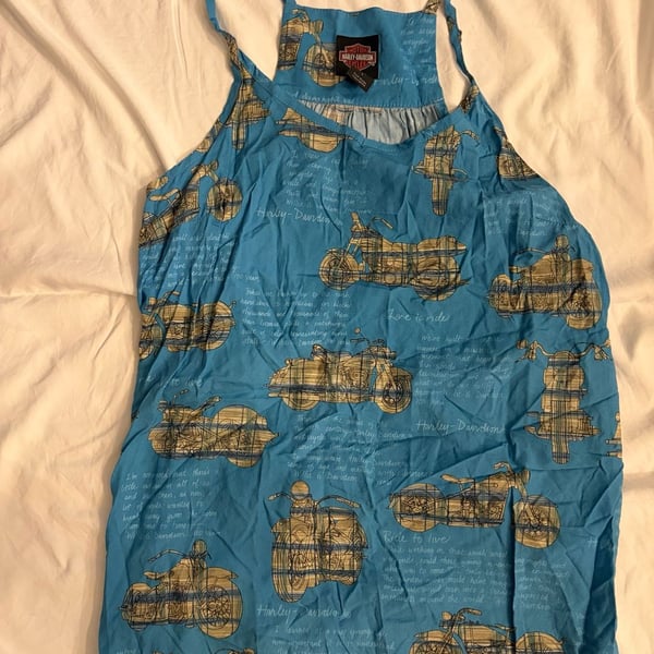 Harley Davidson Motorcycle Print Tank Top Size L Blue