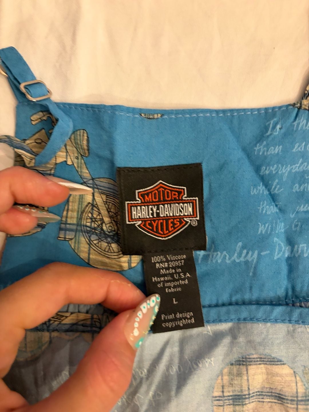 Harley Davidson Motorcycle Print Tank Top Size L Blue 4