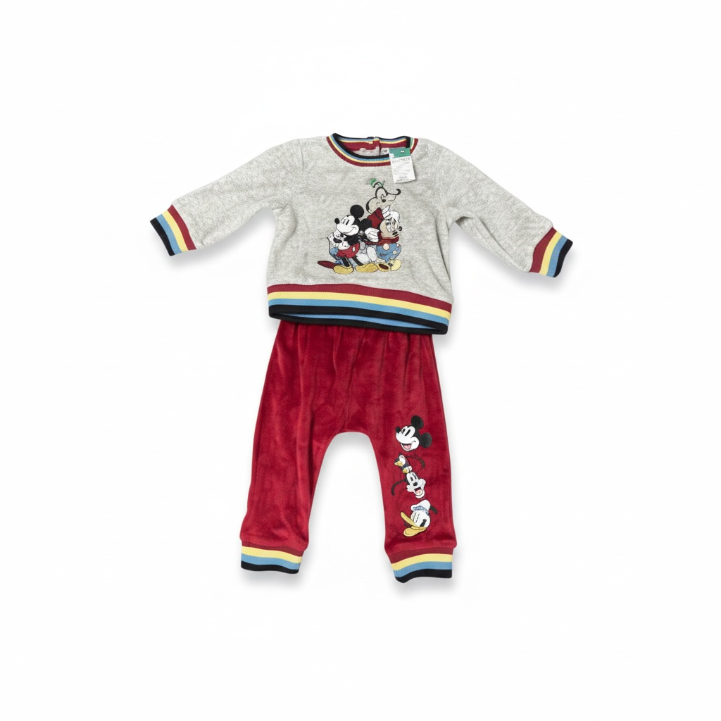 Disney Baby Mickey Donald Goofy 6/9 M Velour 2 Piece Outfit Set Retro Striped NWT 2