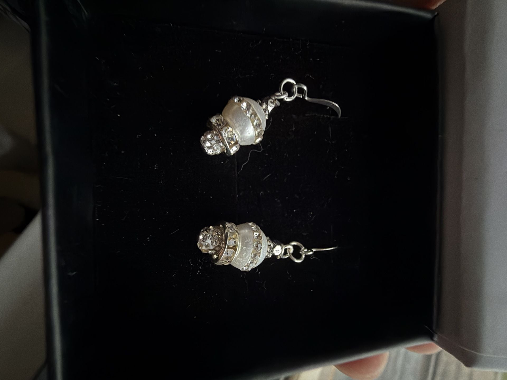 Cate & Chloe Pearl Crystal Dangle Earrings White Gold Plated 3