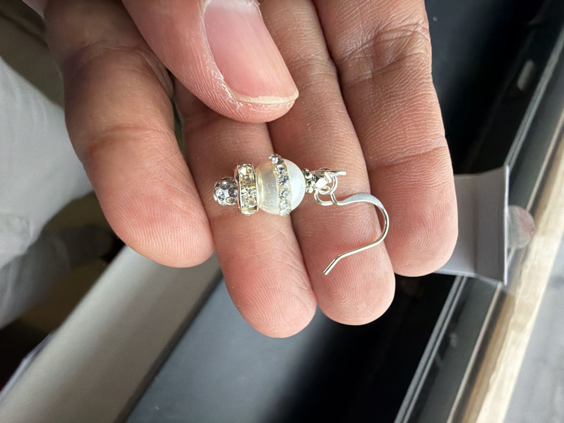 Cate & Chloe Pearl Crystal Dangle Earrings White Gold Plated 4