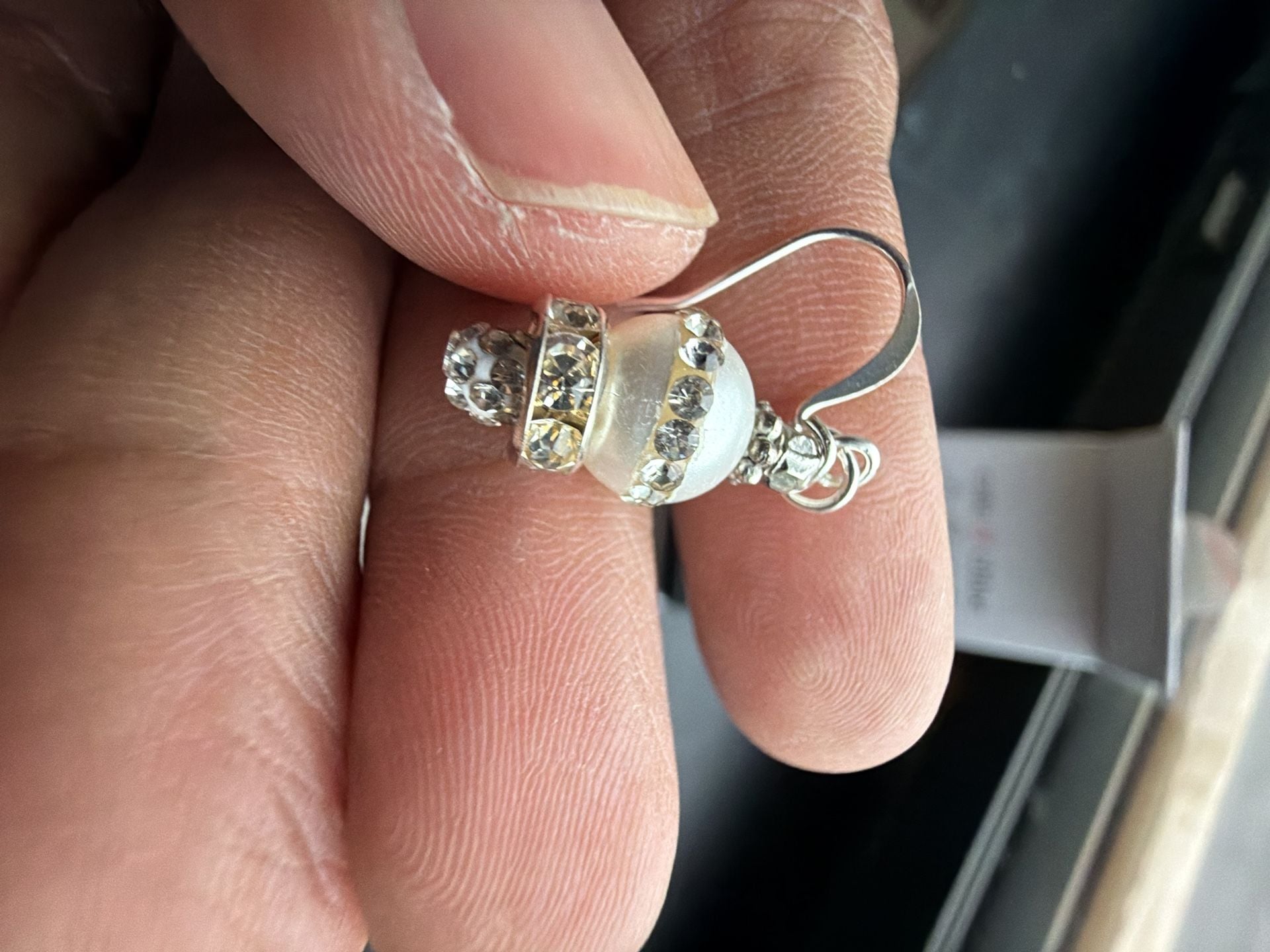 Cate & Chloe Pearl Crystal Dangle Earrings White Gold Plated 5