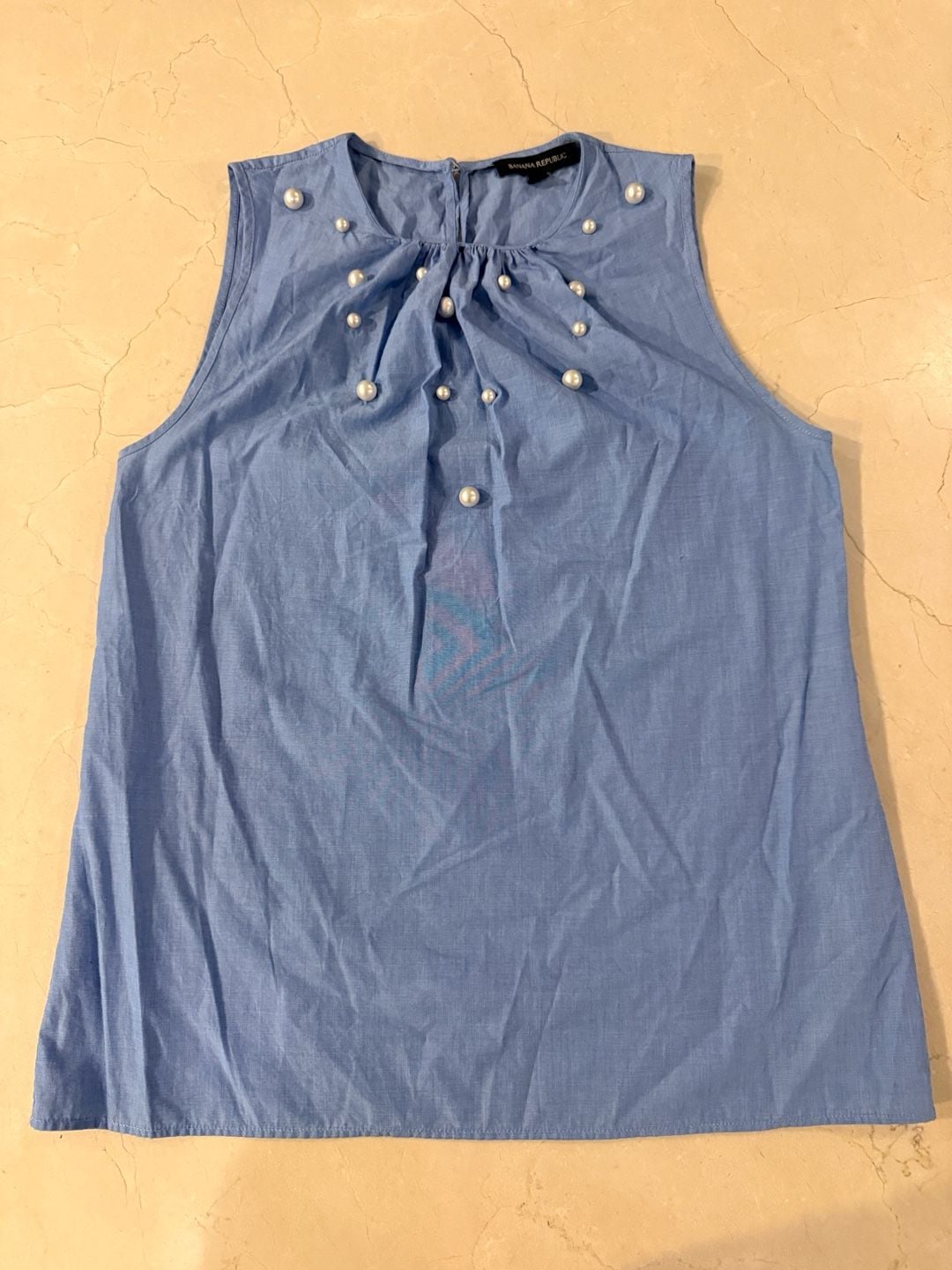 Banana Republic Beaded Crew Neck Top Size S Blue Cotton 3