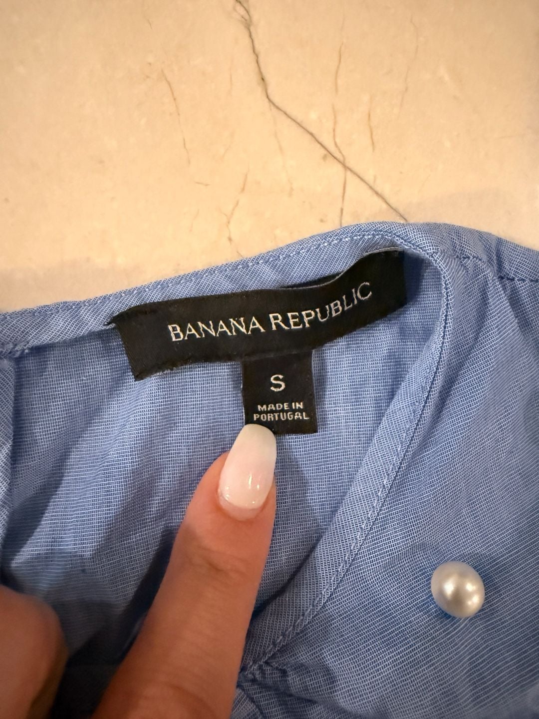 Banana Republic Beaded Crew Neck Top Size S Blue Cotton 4