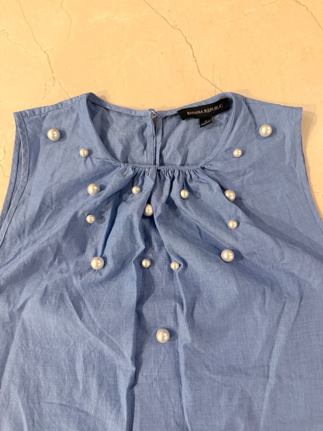 Banana Republic Beaded Crew Neck Top Size S Blue Cotton 5
