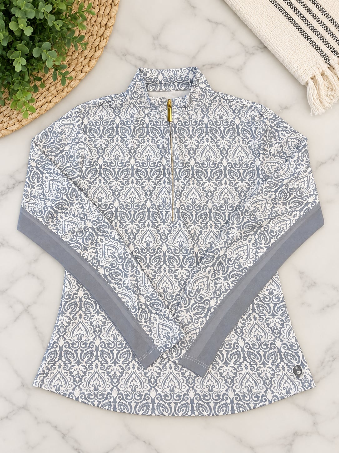 The American Outdoorsman Quarter Zip Pullover Size M Gray White Paisley 3