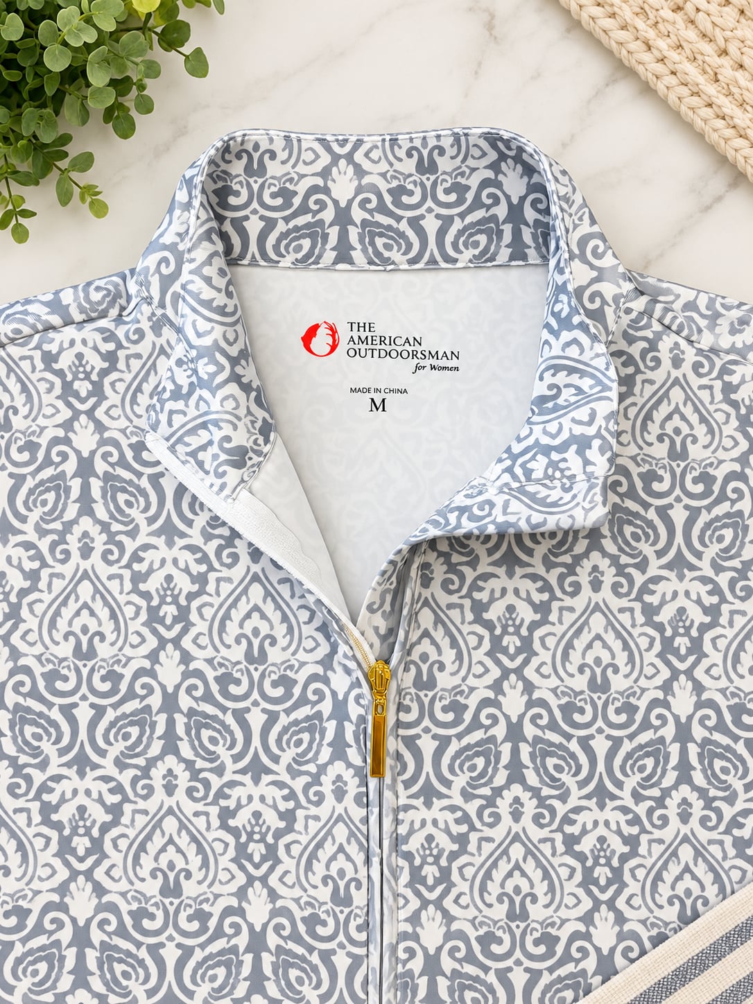 The American Outdoorsman Quarter Zip Pullover Size M Gray White Paisley 4