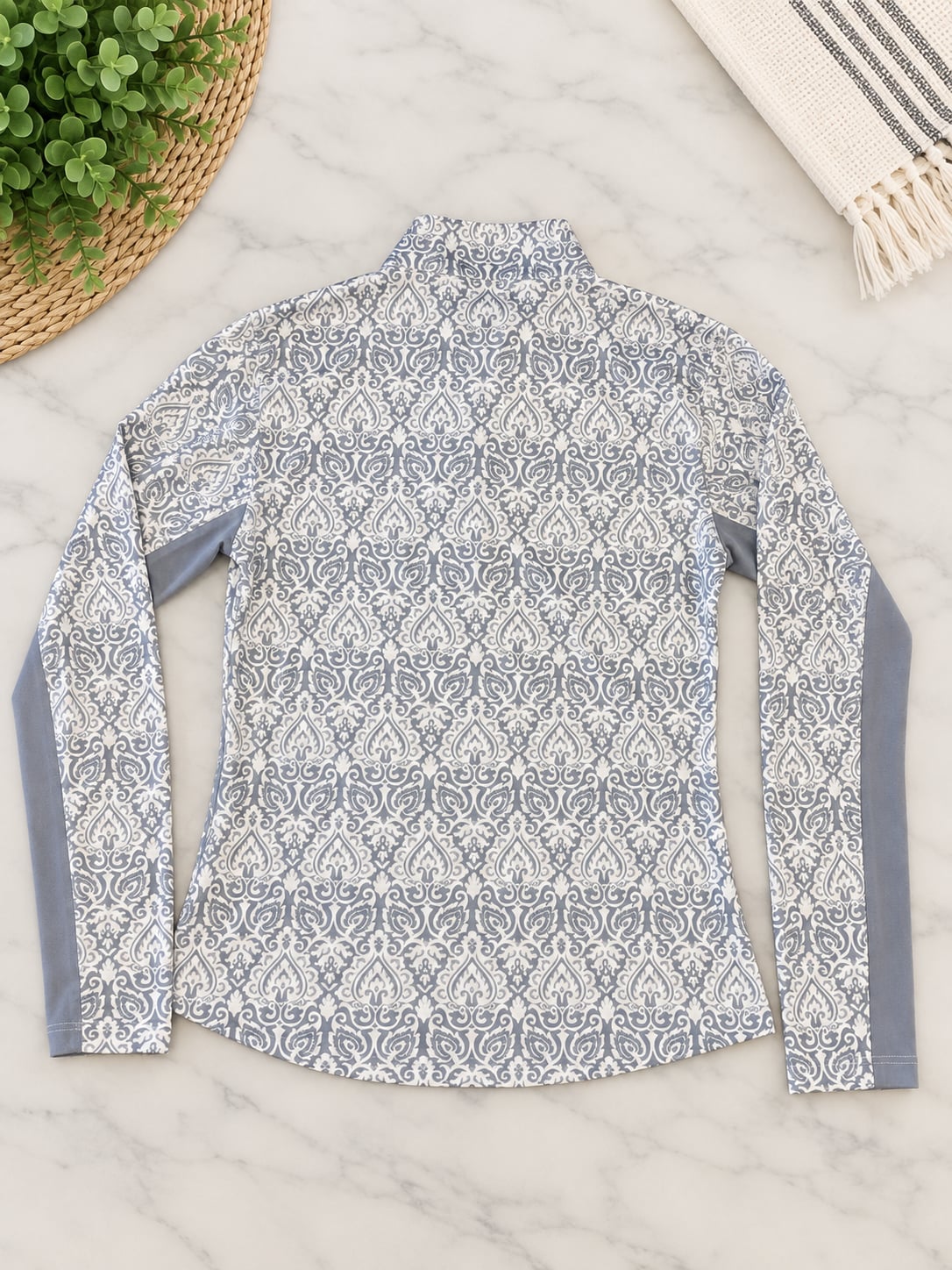 The American Outdoorsman Quarter Zip Pullover Size M Gray White Paisley 5