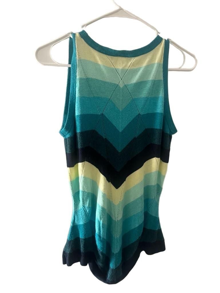 Banana Republic Knit Tank Top Size M Blue Green Chevron Stripe Sleeveless 3
