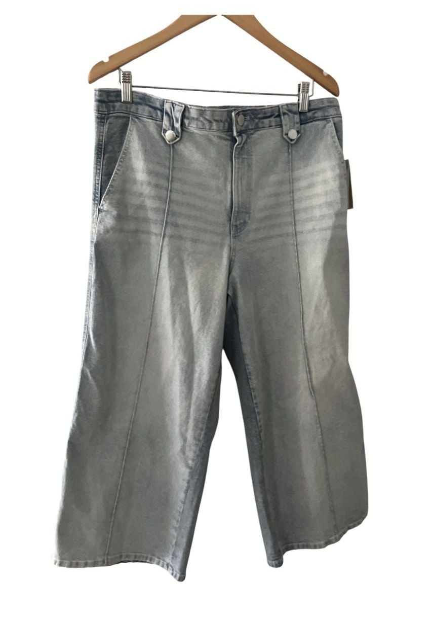 Michael Kors Selma Crop Wide Leg Denim Pants Size 12 Light Wash Blue 2