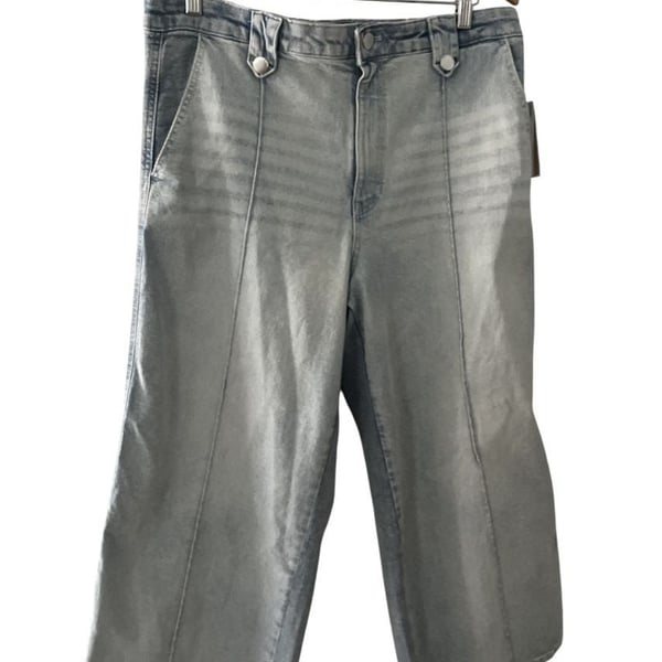Michael Kors Selma Crop Wide Leg Denim Pants Size 12 Light Wash Blue