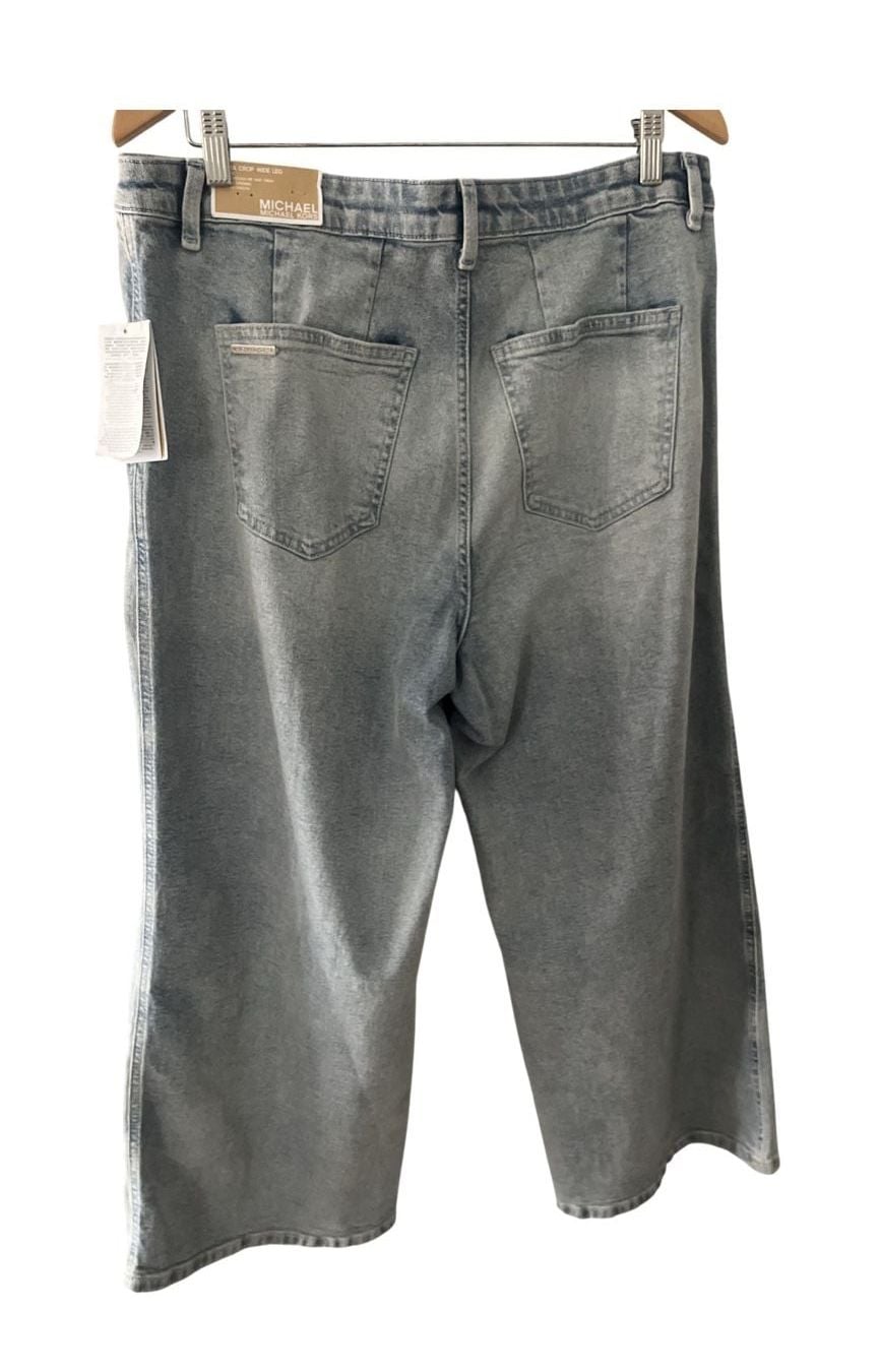 Michael Kors Selma Crop Wide Leg Denim Pants Size 12 Light Wash Blue 3