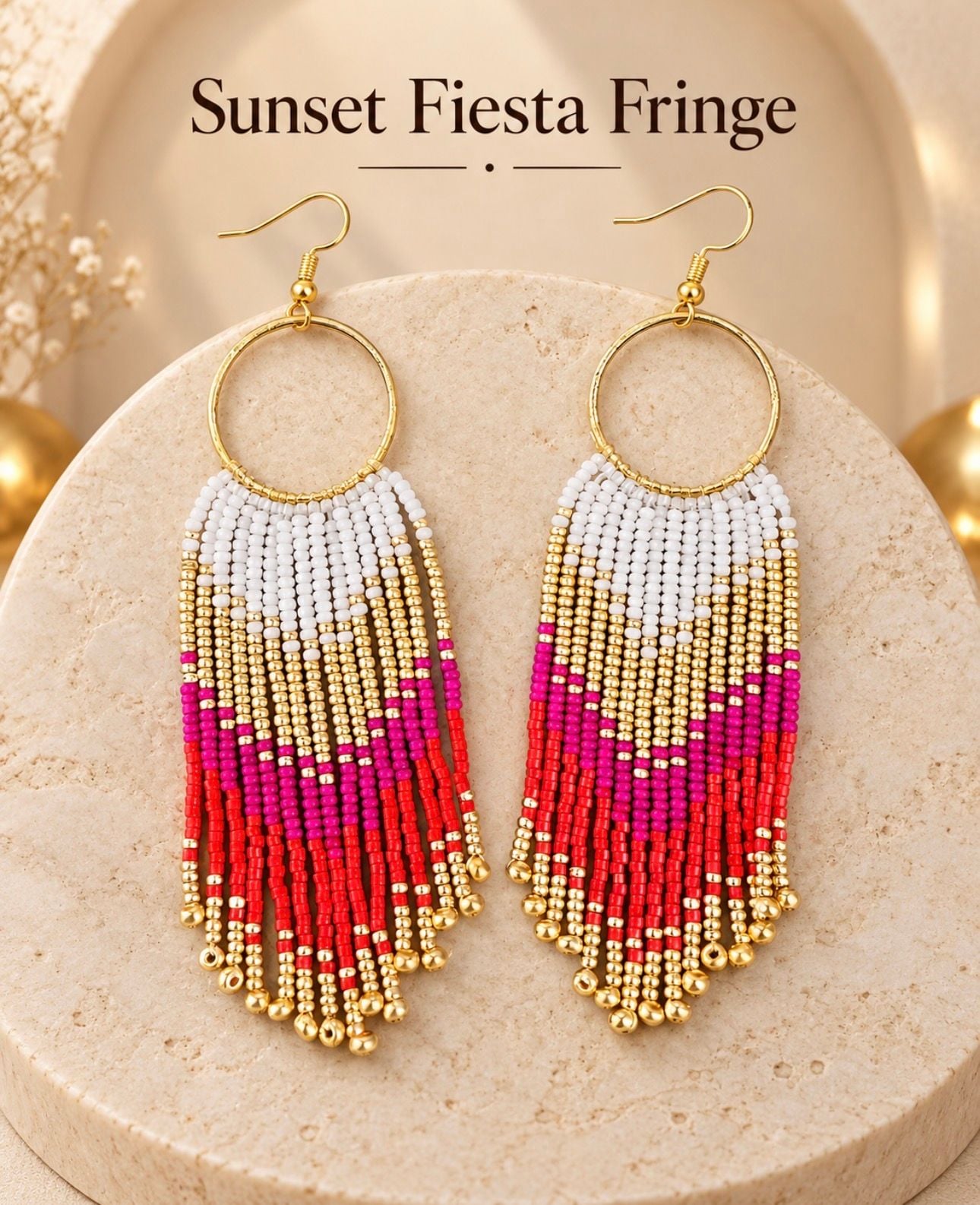 Sunset Fiesta Fringe Beaded Earrings( New Handmade) 2