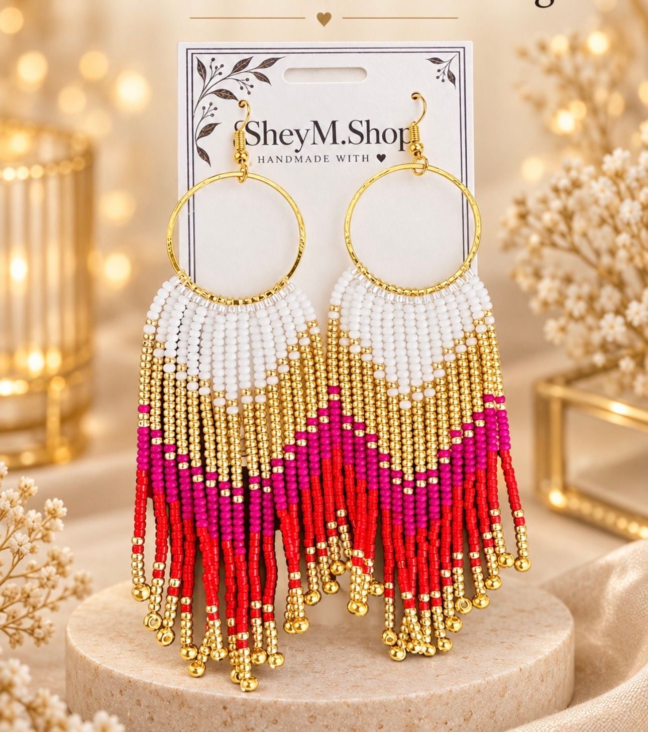 Sunset Fiesta Fringe Beaded Earrings( New Handmade) 3