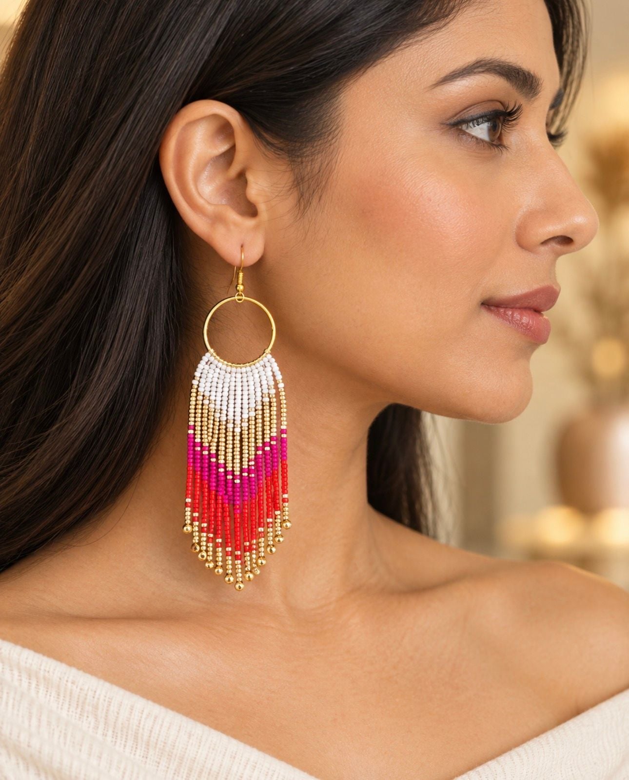 Sunset Fiesta Fringe Beaded Earrings( New Handmade) 4