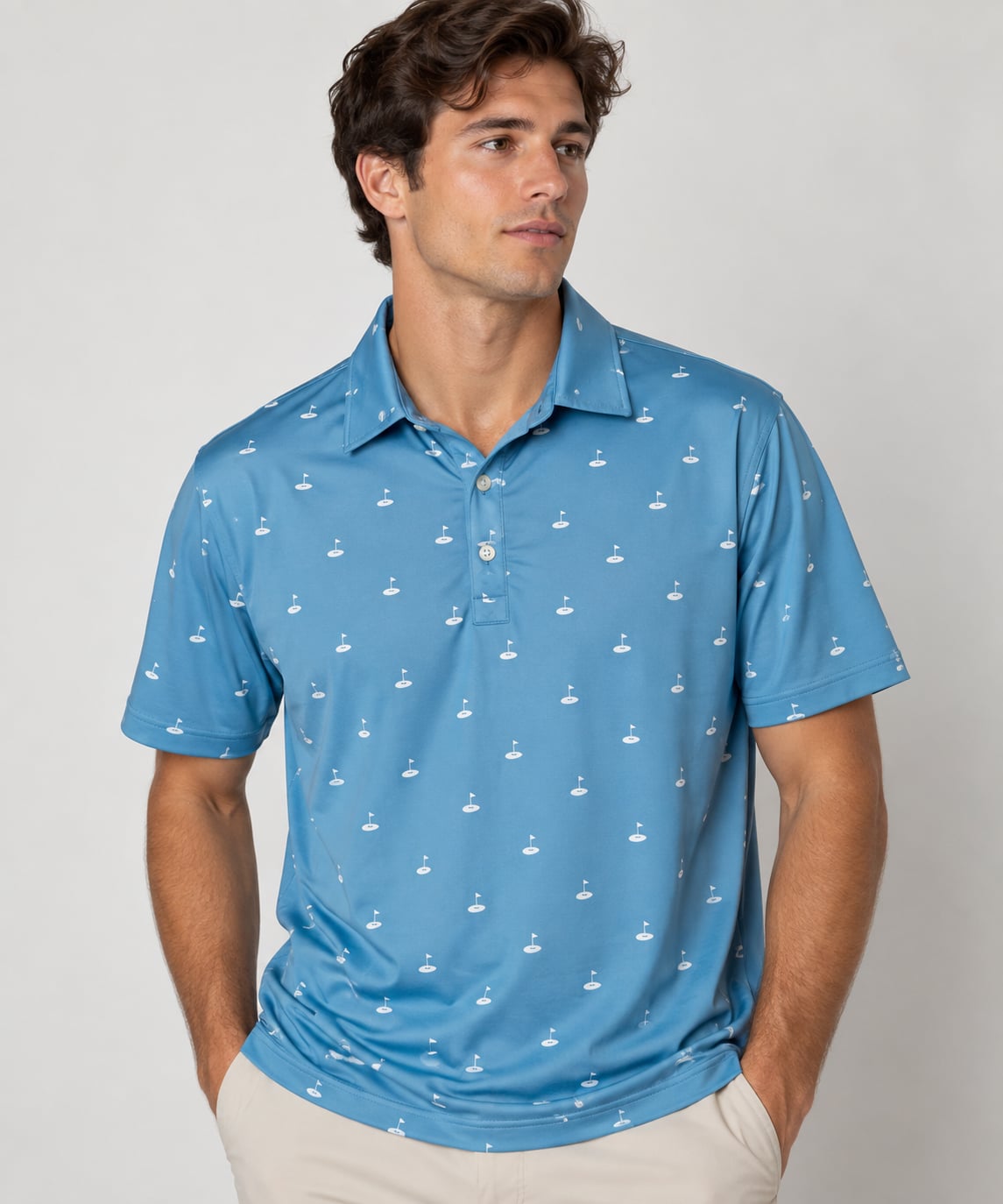 FootJoy Athletic Fit Golf Polo Size L Blue Flag Print 2