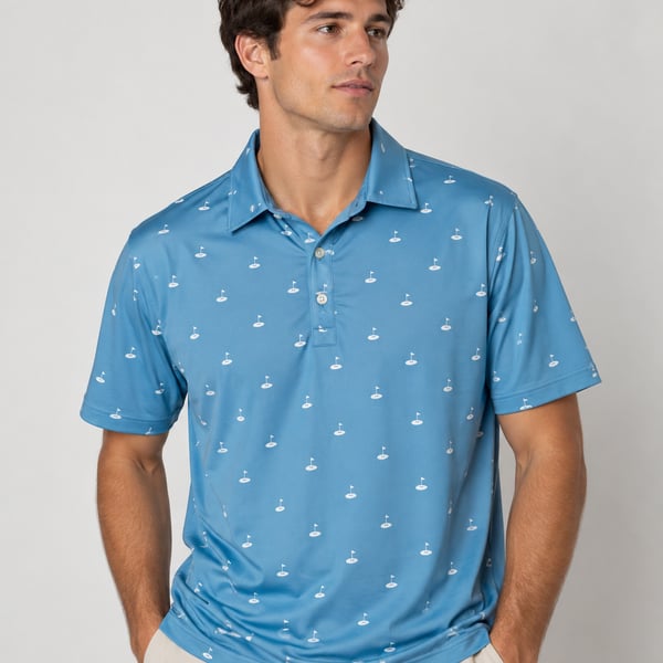 FootJoy Athletic Fit Golf Polo Size L Blue Flag Print