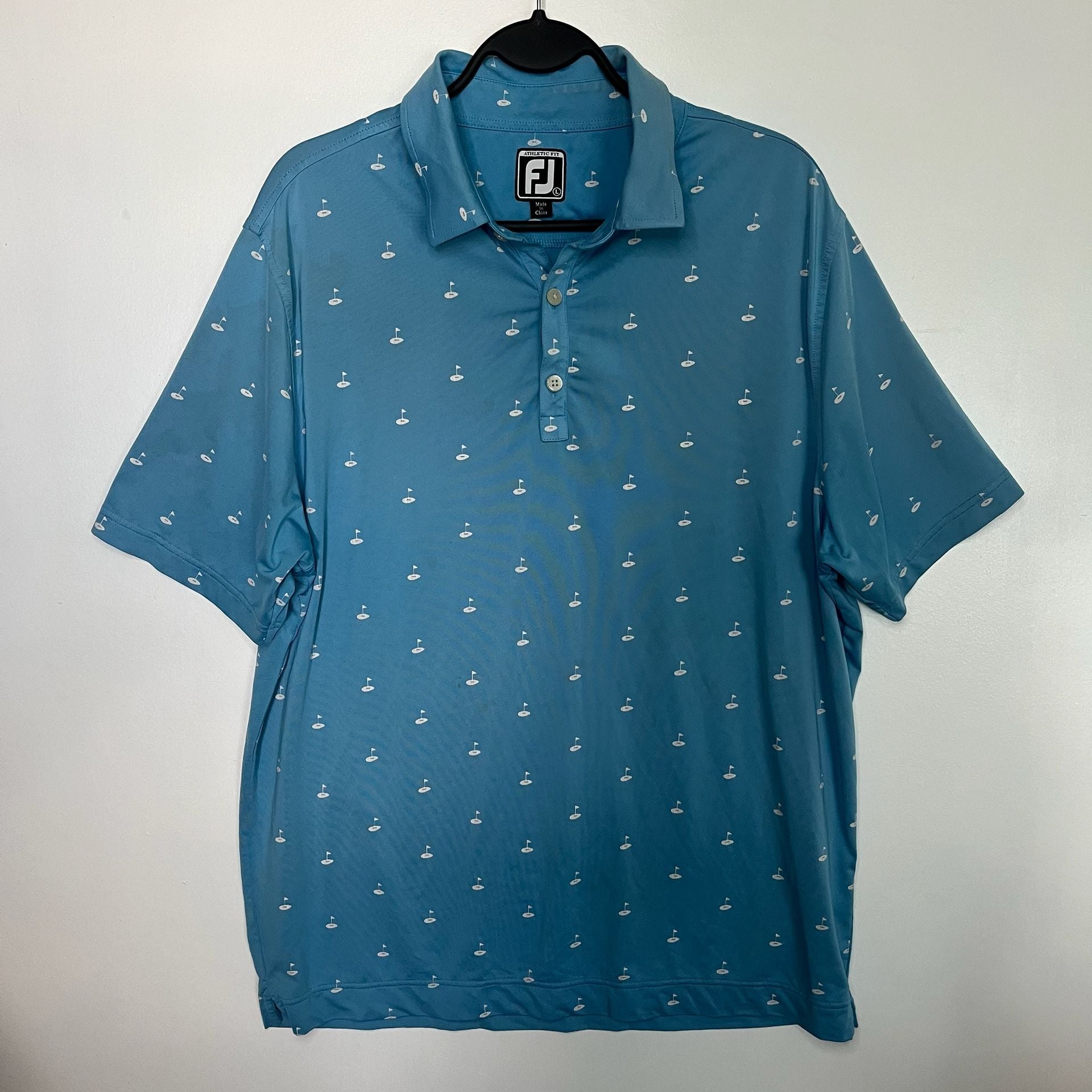 FootJoy Athletic Fit Golf Polo Size L Blue Flag Print 3