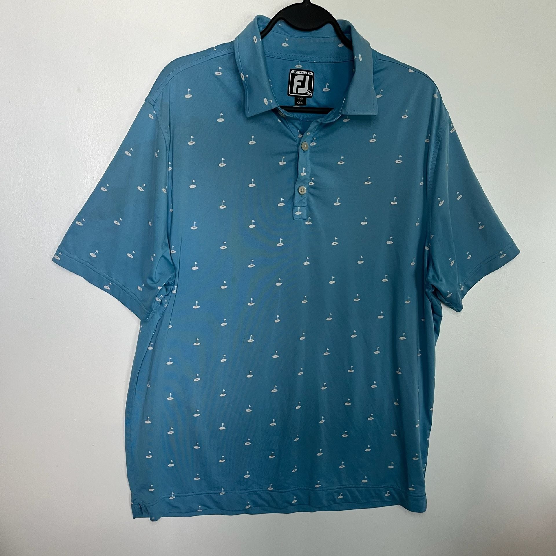 FootJoy Athletic Fit Golf Polo Size L Blue Flag Print 4