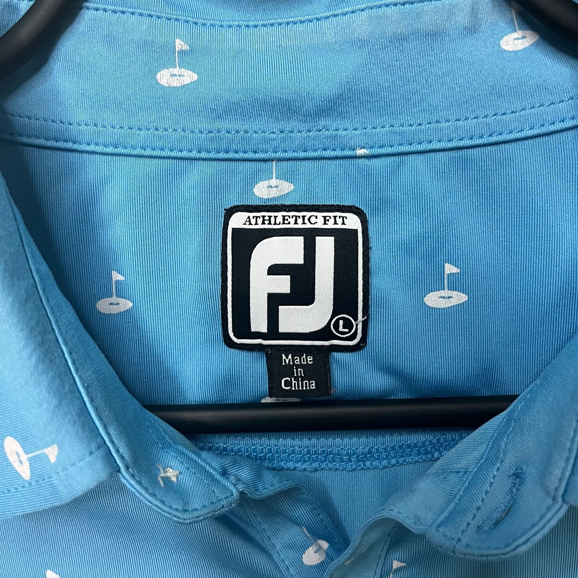 FootJoy Athletic Fit Golf Polo Size L Blue Flag Print 5