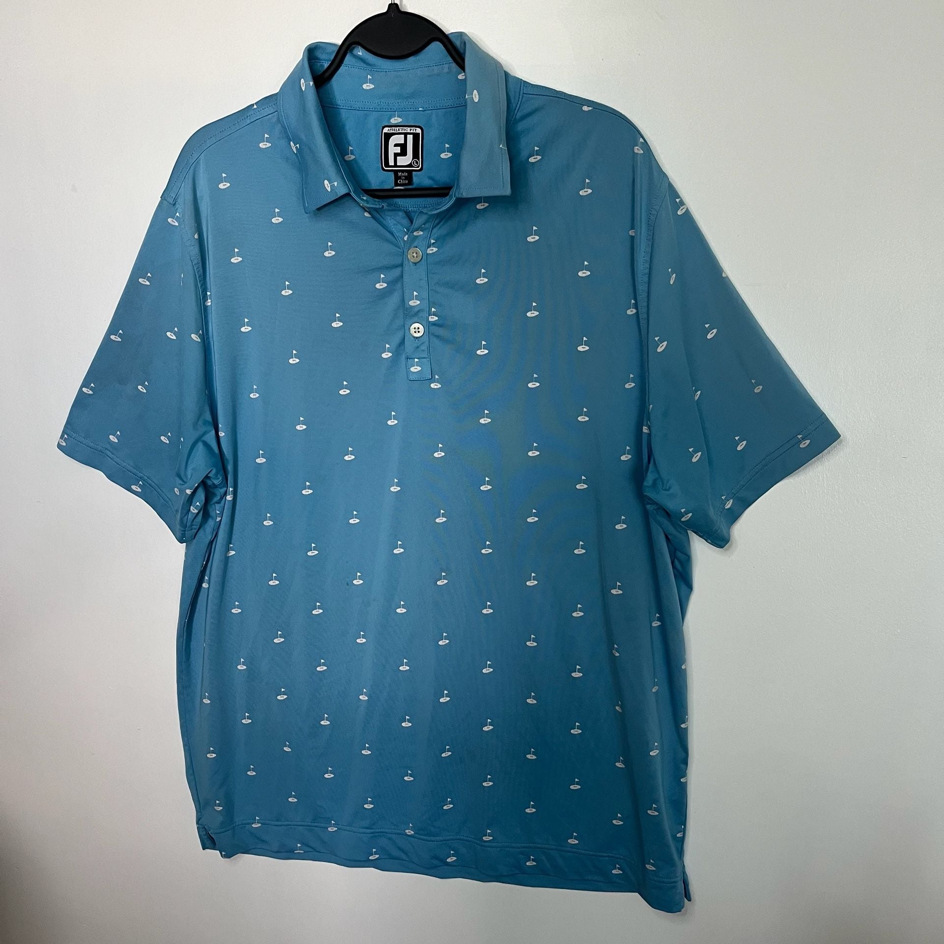 FootJoy Athletic Fit Golf Polo Size L Blue Flag Print 13