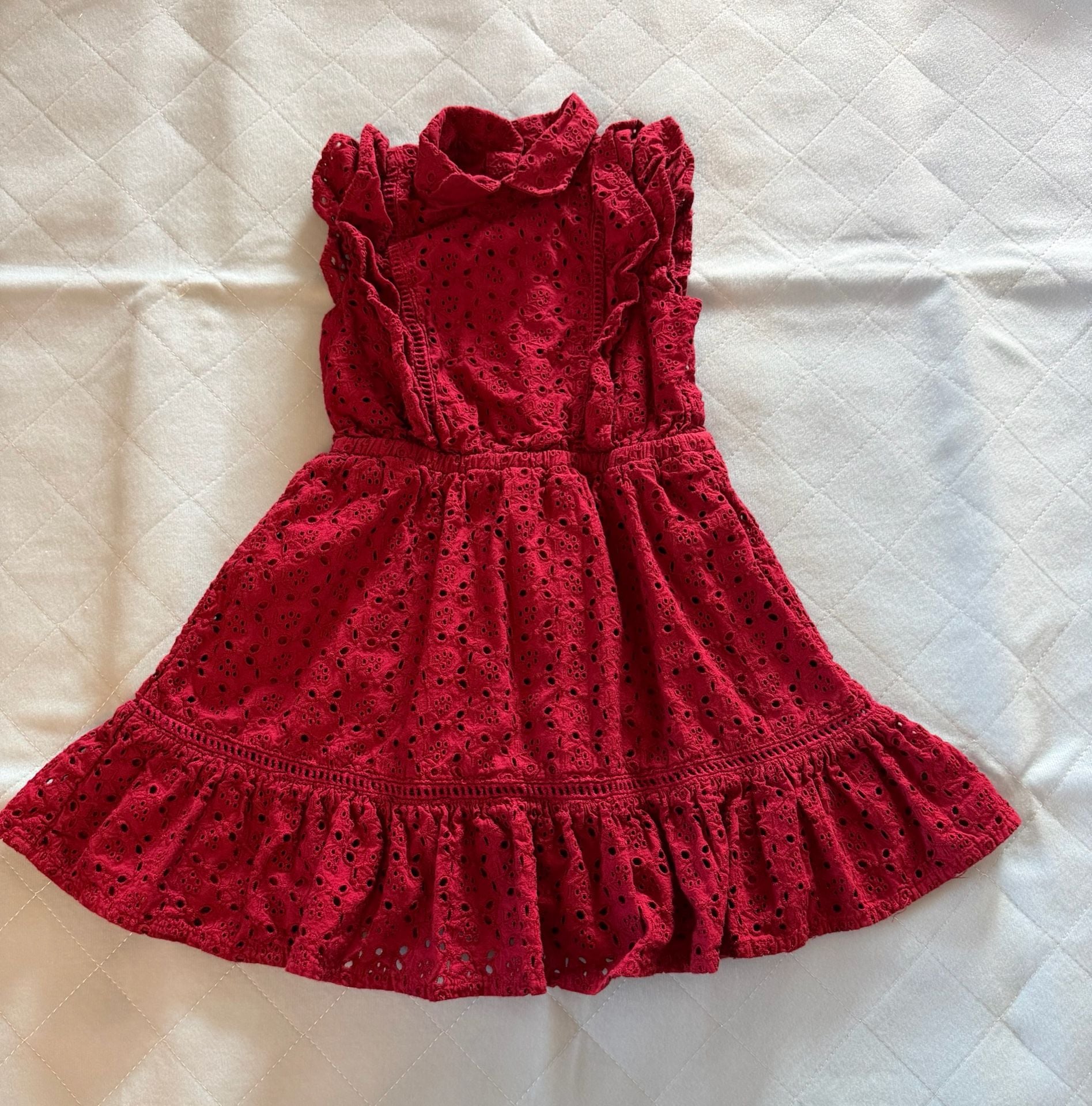 Janie and Jack Dress Size 2T Red Eyelet Ruffle Collar Sleeveless 2