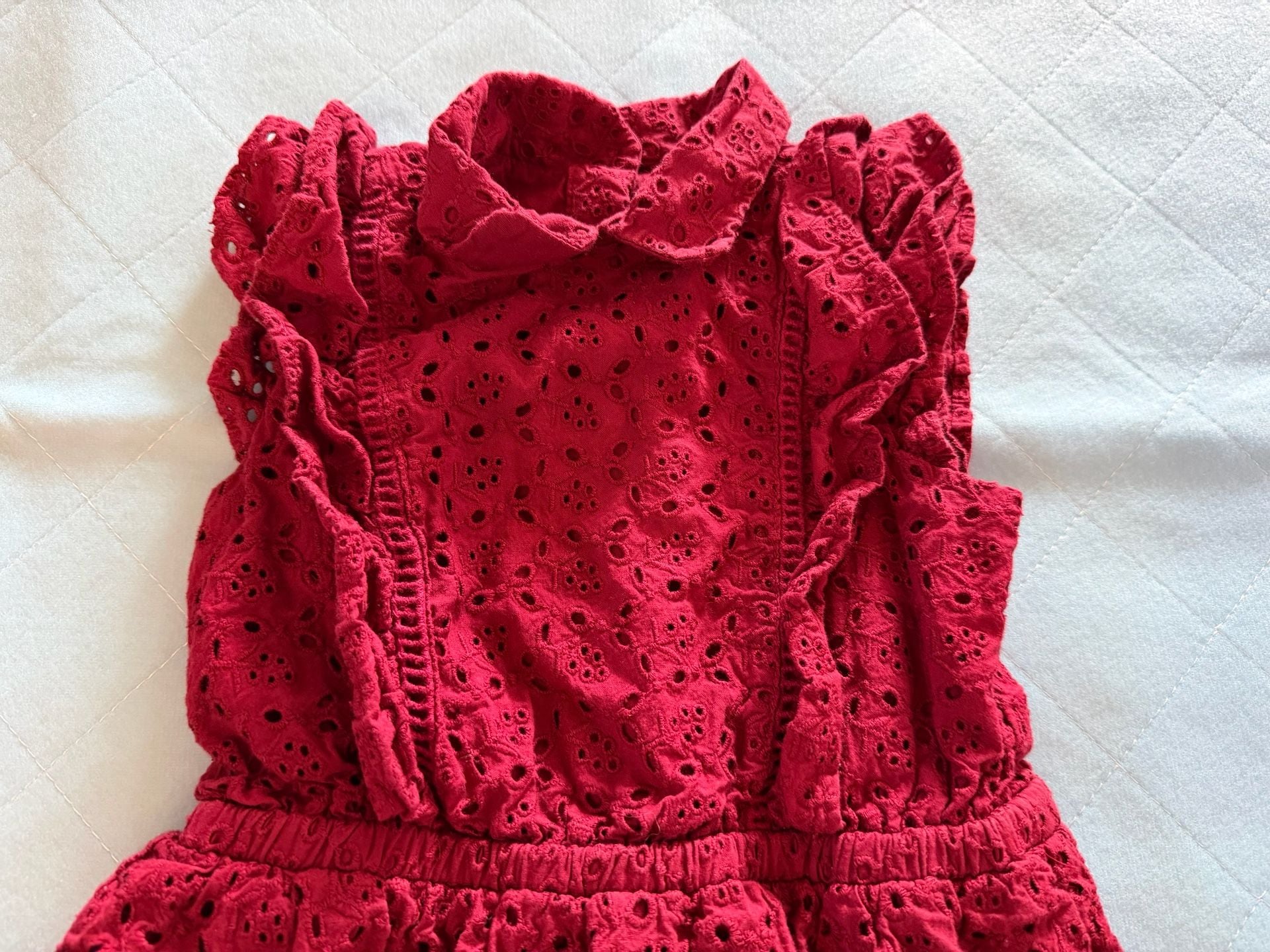 Janie and Jack Dress Size 2T Red Eyelet Ruffle Collar Sleeveless 4