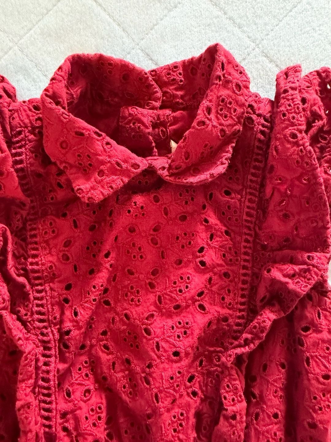Janie and Jack Dress Size 2T Red Eyelet Ruffle Collar Sleeveless 6