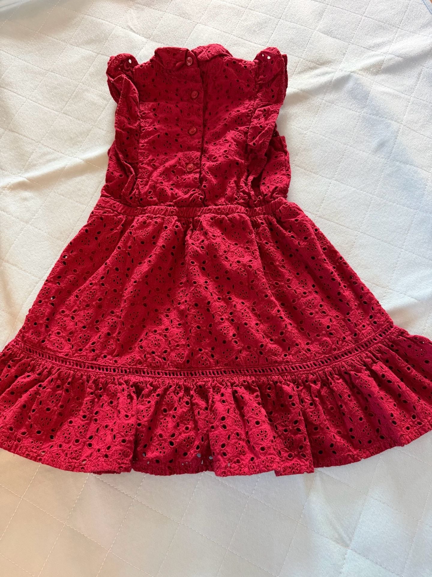 Janie and Jack Dress Size 2T Red Eyelet Ruffle Collar Sleeveless 11