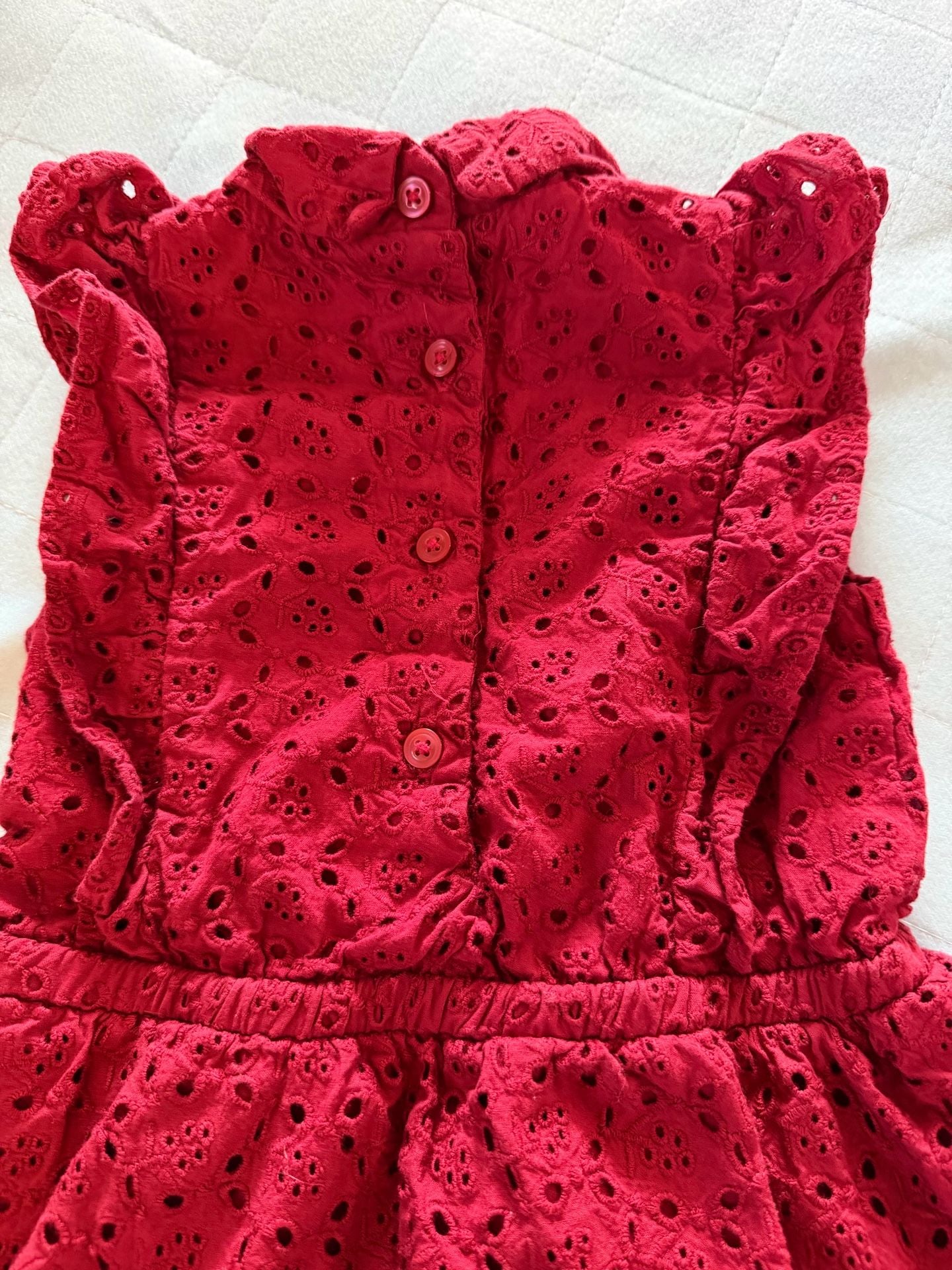 Janie and Jack Dress Size 2T Red Eyelet Ruffle Collar Sleeveless 12