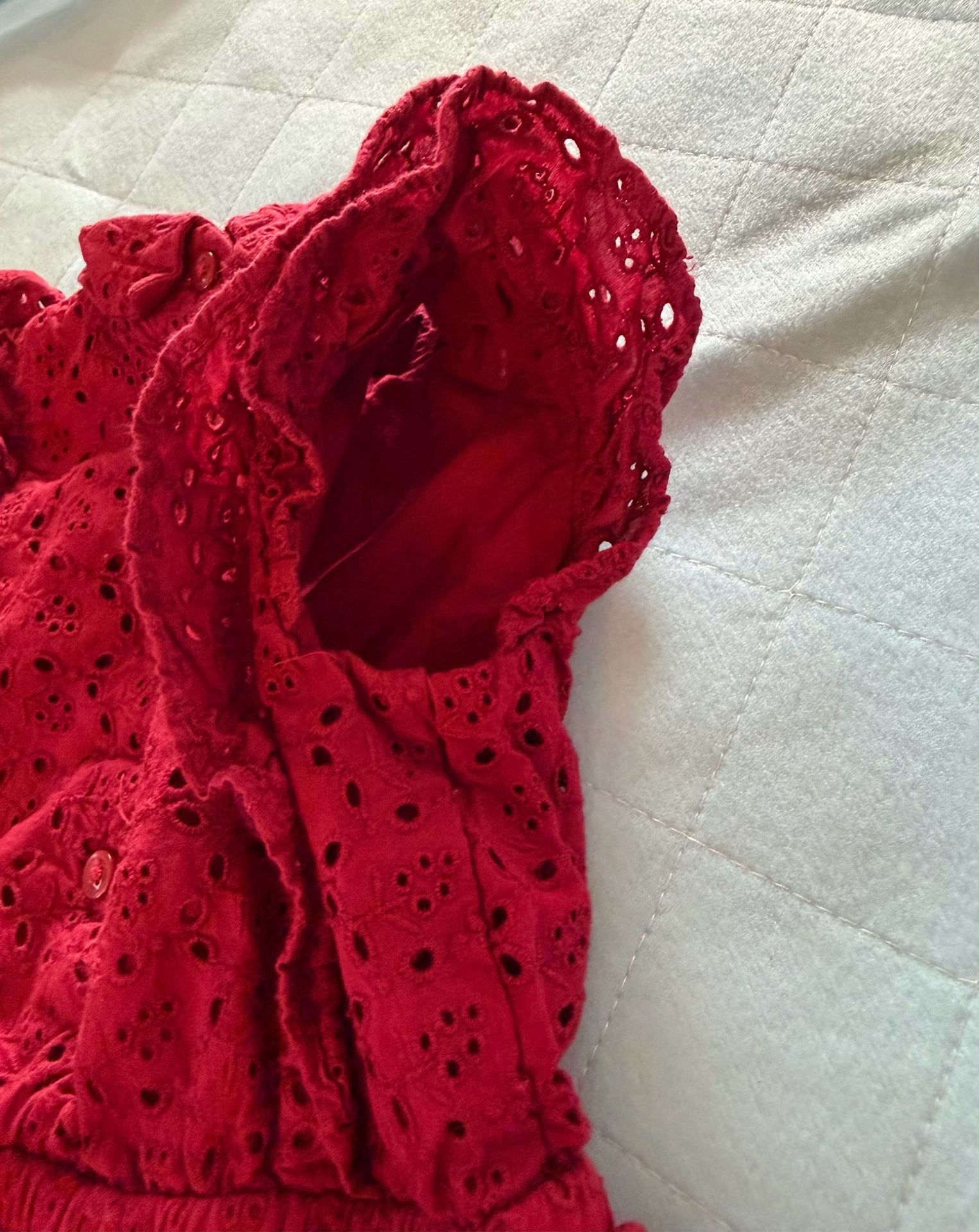 Janie and Jack Dress Size 2T Red Eyelet Ruffle Collar Sleeveless 13